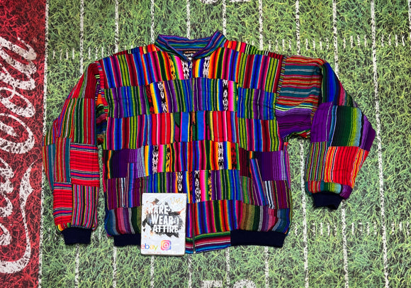 Size L Maya Quiche Patchwork Quilt Jacket Ethnic Guatemala Unisex
