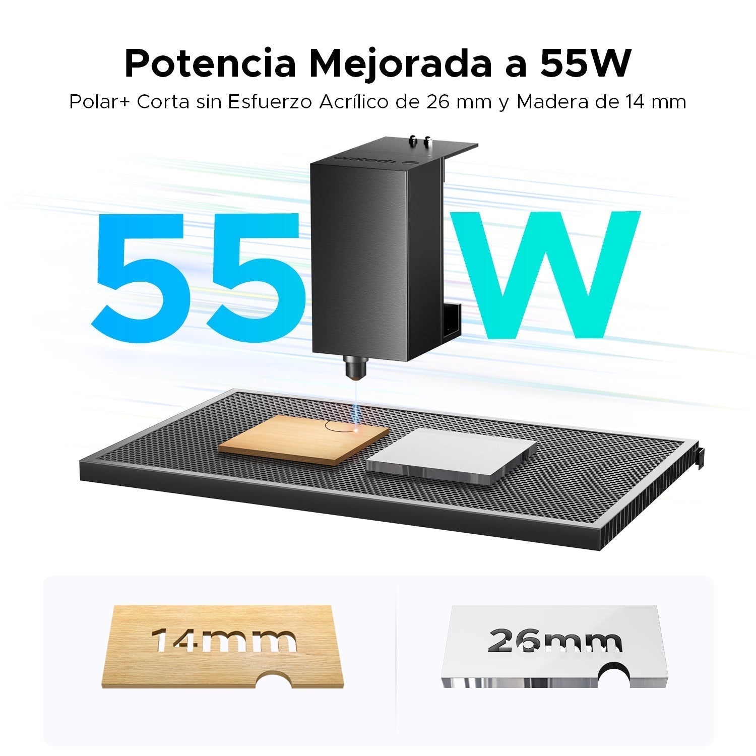 55W Polar+ Desktop Máquina de Grabado y Corte Láser CO2 con Cámara y Área de Trabajo 510×300mm