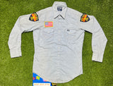 Vintage Wrangler Pearl Snap Denim Shirt Mens MED Blue Western Cowboy Jeep 7038