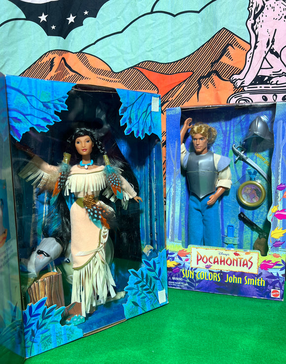 1996 Pocahontas Feathers in the Wind Doll & 1995 Sun Colors John 