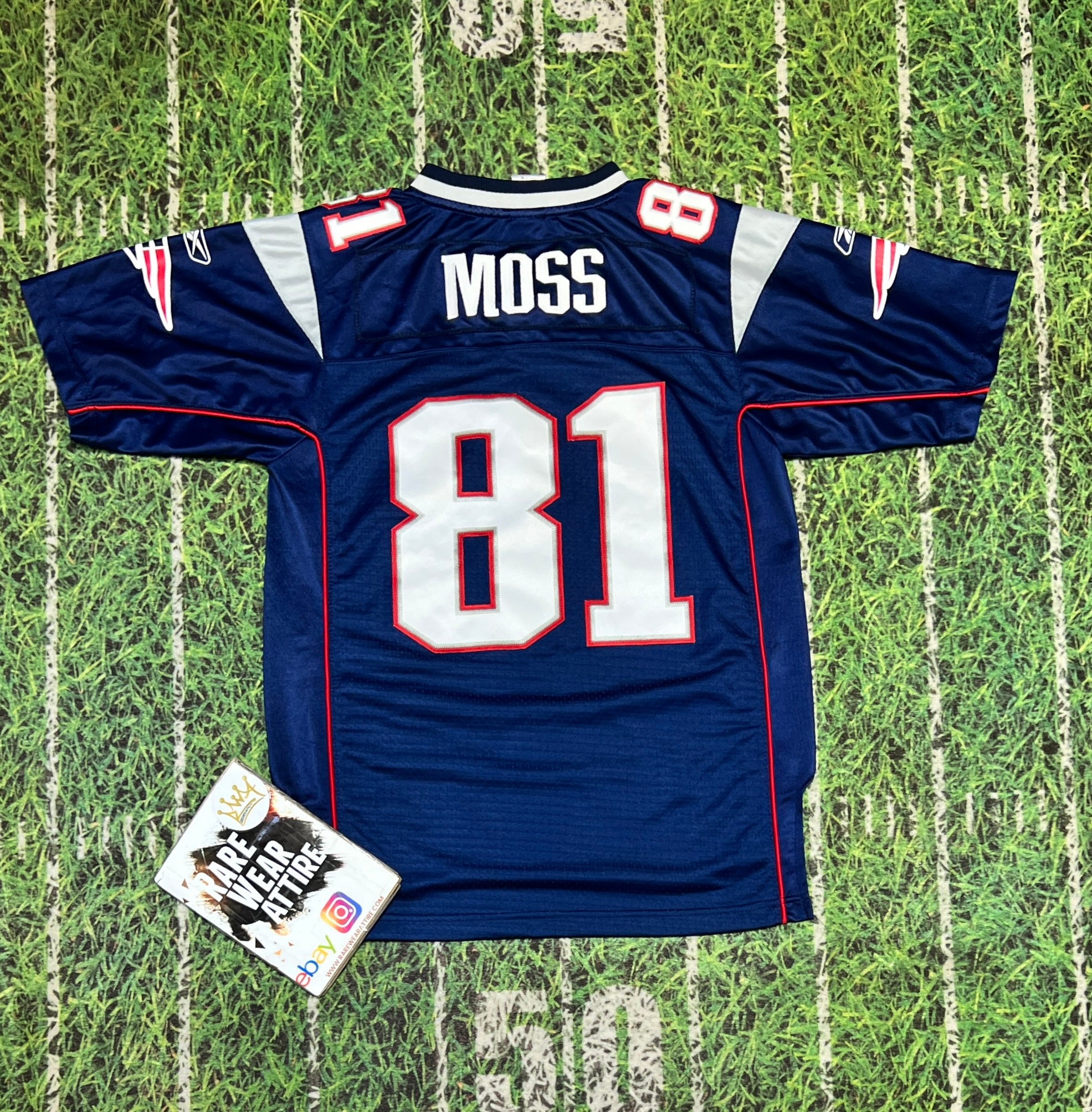 Reebok Randy Moss #81 New England Patriots football nfl Jersey L kid –  Rare_Wear_Attire