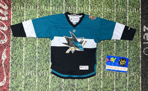 Kids 4/7 San Jose Sharks Jersey teal white black Stadium shark hockey Reebok