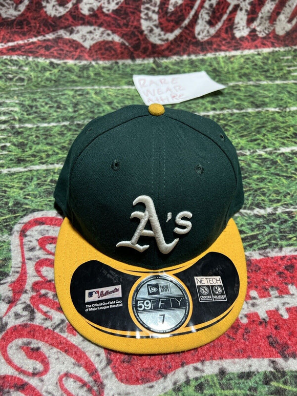 Oakland A’s Hat New Era Fitted 7 Vtg Ne Tech Green Yellow MLB Athletics