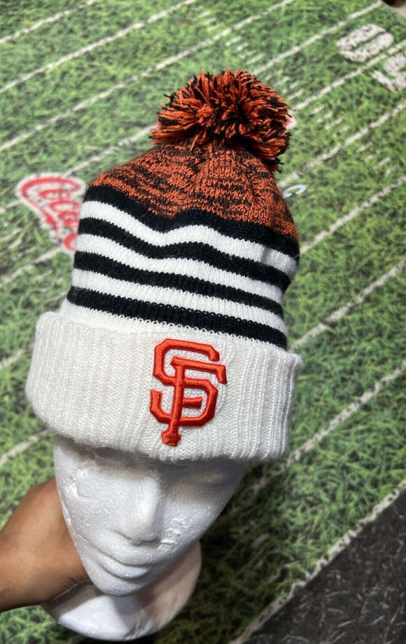 San Francisco Giants New Era mlb Beanie Pom Hat Cap Baseball Orange Blk OSFA