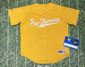 MLB Baseball San Francisco Giants yellow script y2k Jersey Majestic L