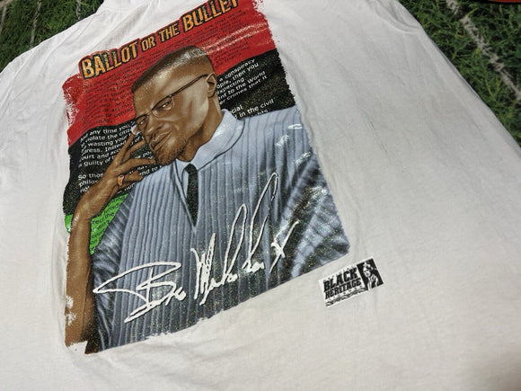 Vtg Malcom X Shirt Legendaryheroz Sz xXL White New 90s Ballot Or Bullet