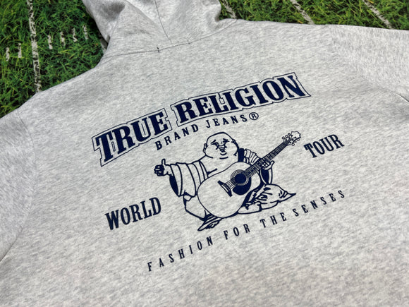 TRUE RELIGION Men's Classic Logo Full Zip Gray Hoodie Jacket Sz Xl Buddha