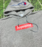 Supreme x Champion Hoodie Mens Medium gray box logo Pullover Sweatshirt Pockets