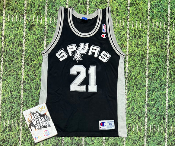 Tim Duncan Champion Basketball San Antonio Spurs Road Jersey Size 40 nba
