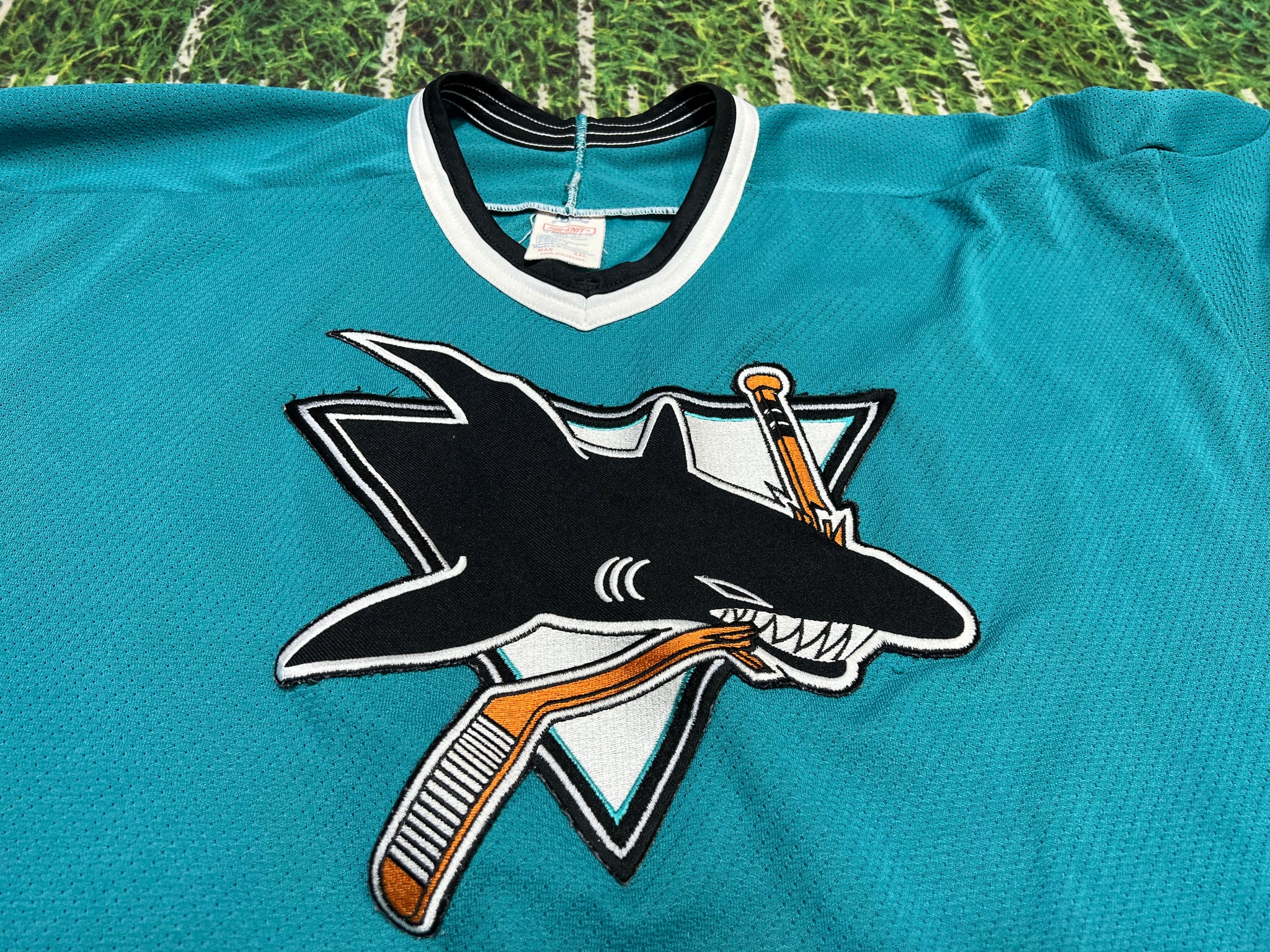 San Jose Sharks Mask Air Knit CCM NHL Hockey Jersey USA Vintage Sz L –  Rare_Wear_Attire